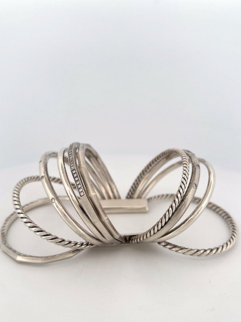 Recently Retired David Yurman 10 Row Stax Cuff w/Diamonds - 925 - Gift Boxed - Picture 5 of 13